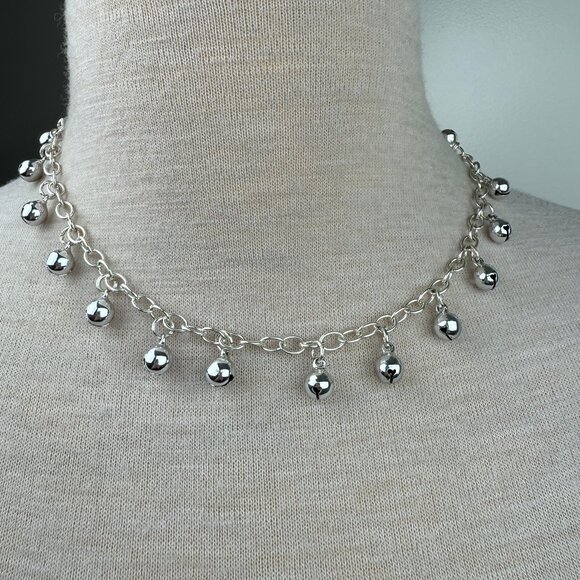 Silver Tone Jingle Bell Chain Necklace 18.5" - Picture 1 of 5